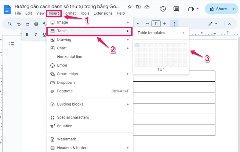 Hướng dẫn cách đánh số thứ tự trong bảng Google Docs cho Newbie