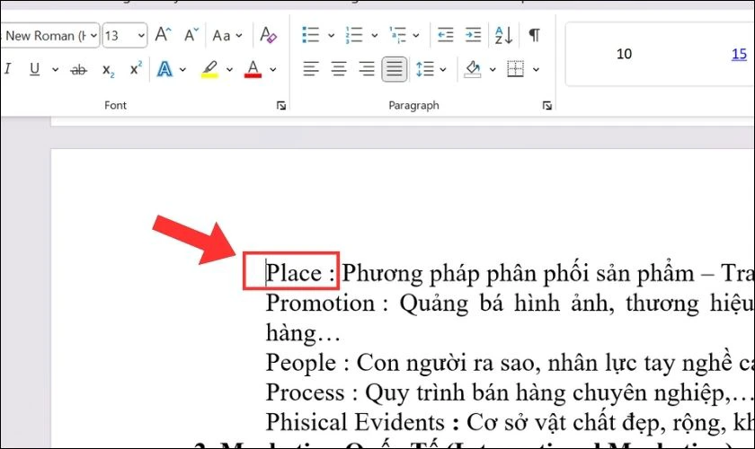 Đặt con trỏ tại vị trí cần ngắt section