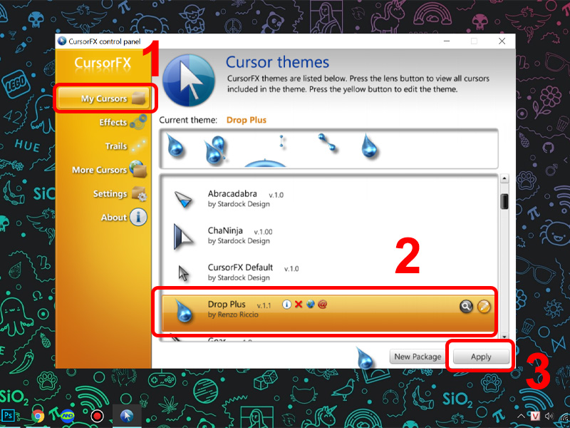 Tong tab My Cursors chọn Icon mong muốn và nhấn Apply để lưu