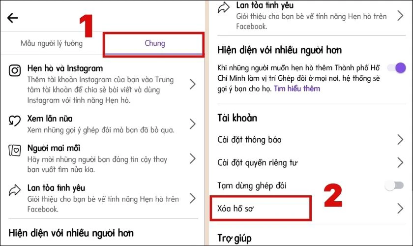 Nhấn vào Chung và chọn Xoá hồ sơ