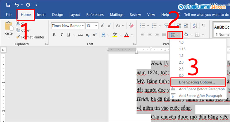 Chọn Line Spacing Options như hình