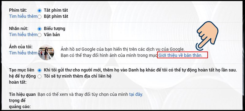 ở mục Ảnh của tôi và chọn Giới thiệu về bản thân.