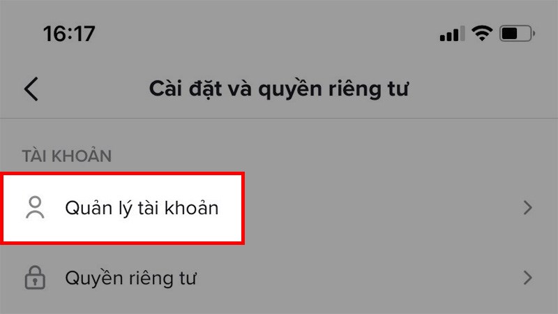 Chọn Quản lý tài khoản