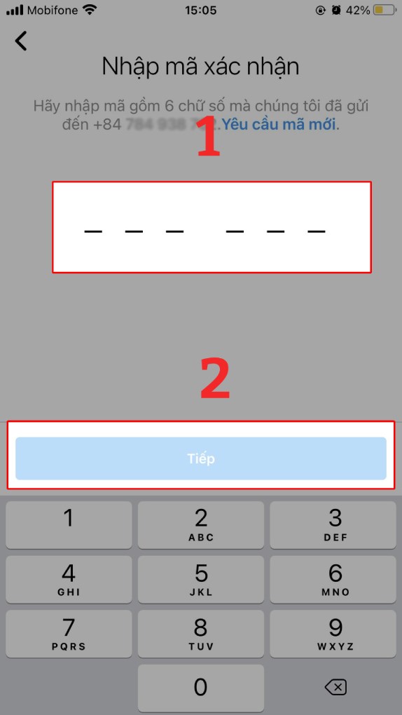 Nhập mã xác nhận và bấm nút Tiếp