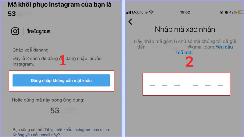 Lấy mã xác nhận trong email và quay lại instagram để nhập mã