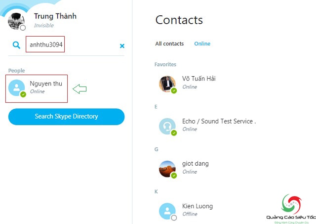 Tìm bạn bè trên Skype bằng id skype