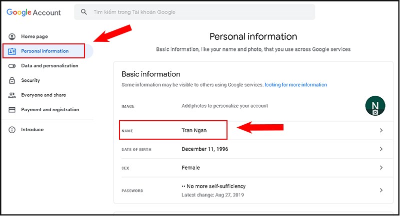 Chọn ảnh đại diện > Manage Your Google Account