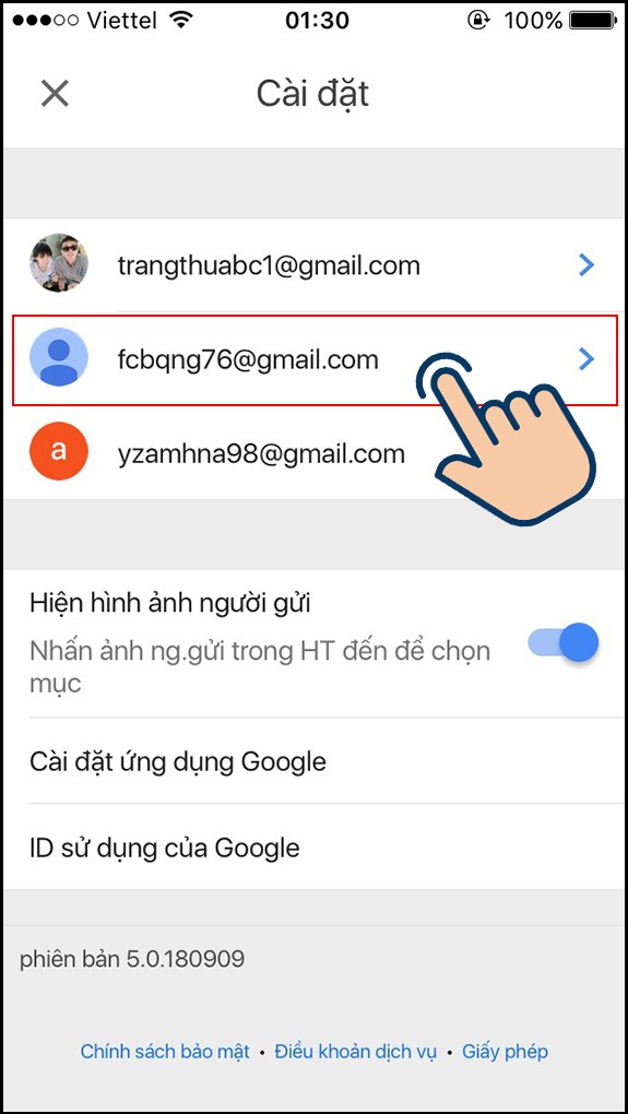 Lựa chọn tên tài khoản bạn muốn đổi nếu bạn có đăng nhập nhiều tài khoản Gmail.