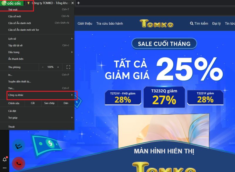 cach dua trang web ra man hinh may tinh su dung trinh duyet coc coc b2