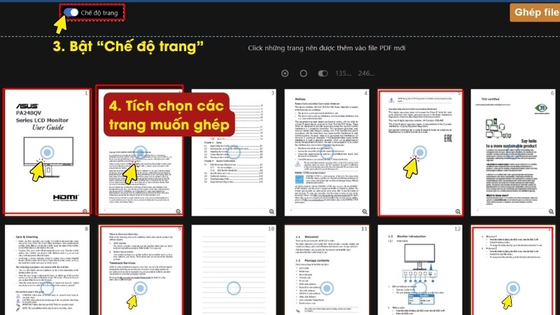 Chọn các trang muốn ghép