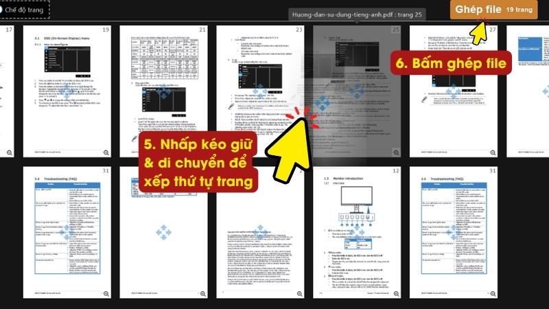 Sắp xếp thứ tự các trang và bấm ghép file