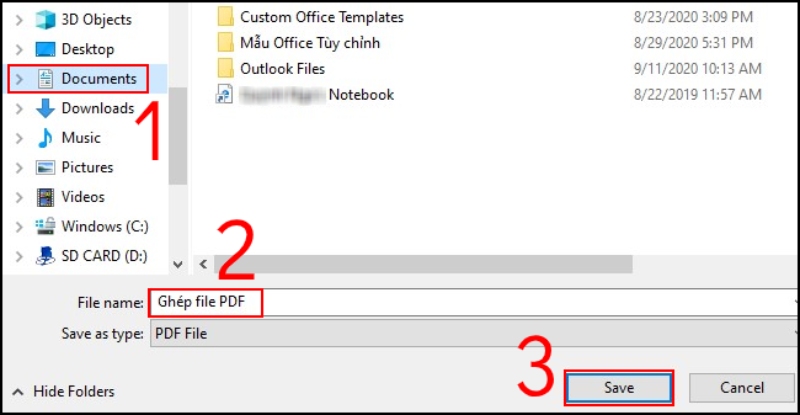 Chọn nơi lưu và đặt tên cho file PDF