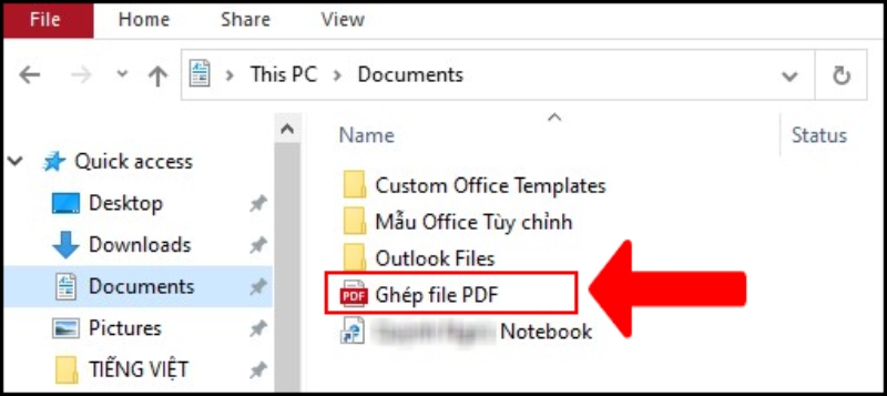 Hoàn tất lưu file PDF đã ghép