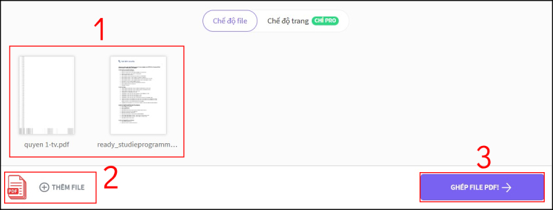 Kiểm tra lại file đã tải lên, thêm tệp nếu muốn rồi ghép file PDF