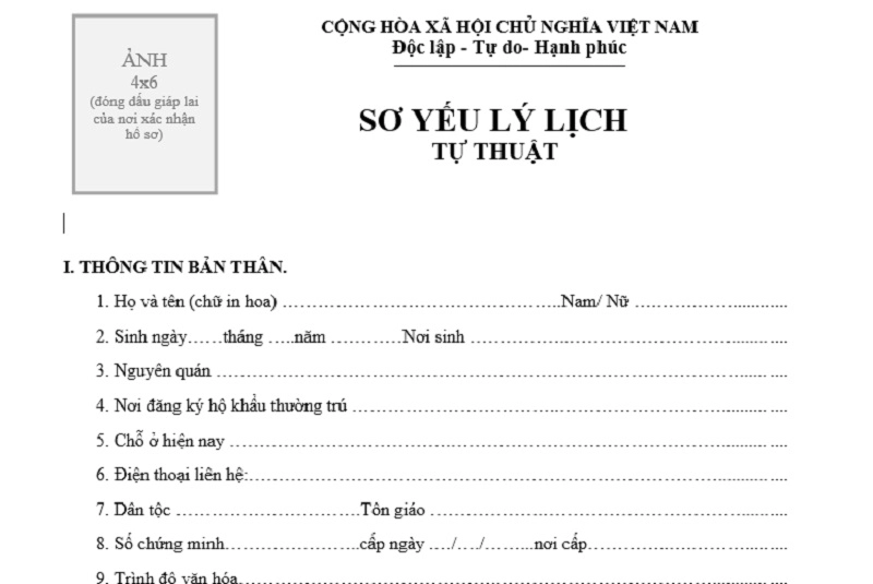 Sơ yếu lý lịch bao gồm cả thông tin cá nhân, gia đình và tiểu sử