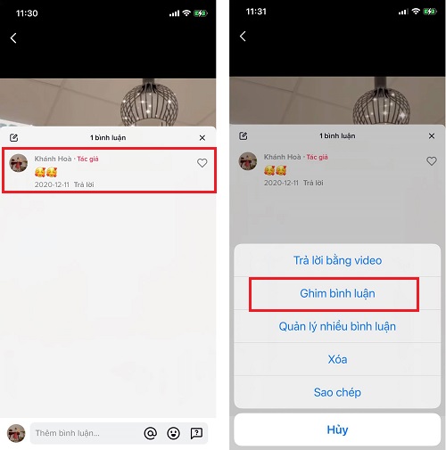 cách ghim bình luận trên tiktok