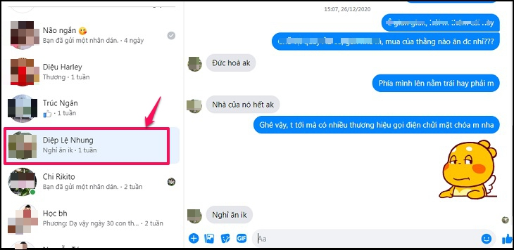 Bạn nhấn vào cuộc hội thoại Messenger muốn xoá.