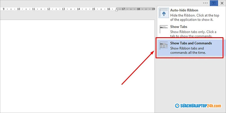 Chọn Show Tabs and Commands để hiển thị thanh công cụ trong Word