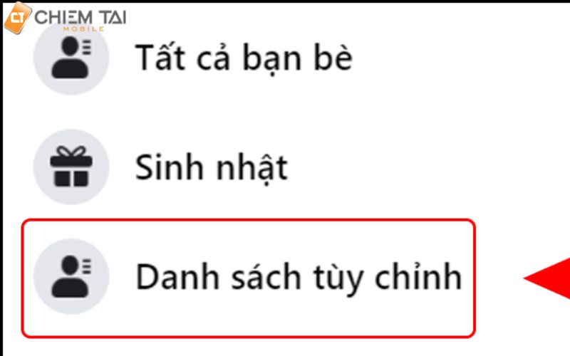 chọn vào danh sách tùy chỉnh