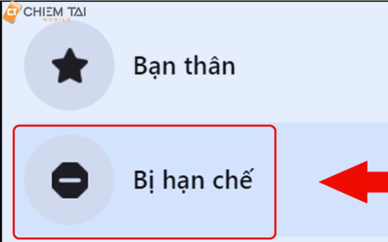 chọn mục bị hạn chế