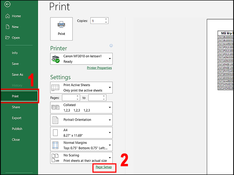 Chọn mở phẩn Page Setup phía dưới cùng