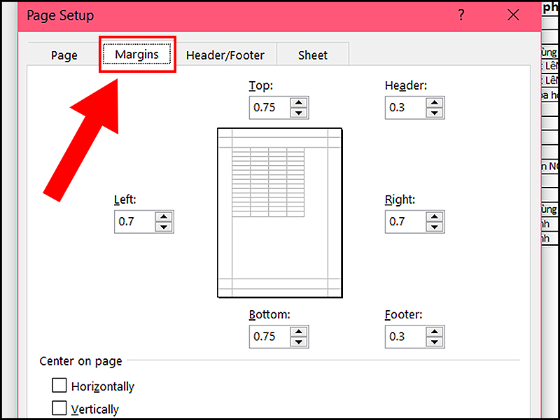 Tab Margin giúp bạn căn chỉnh lề của văn bản khi in