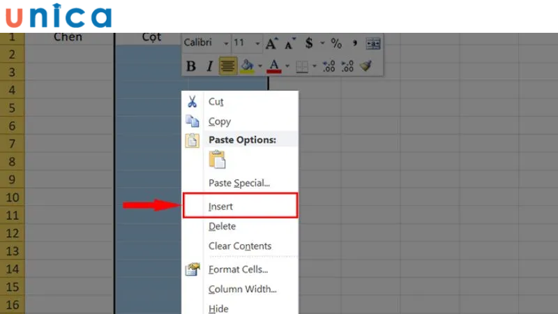 Chọn Insert để thêm ảnh vào trong Excel