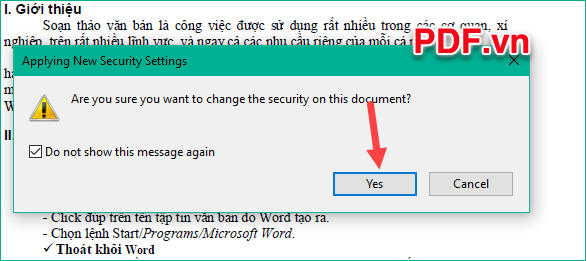 Khi có thông báo hiện lên thì nhấn Yes