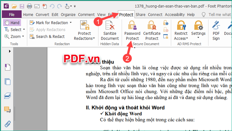 Chọn tab Protect sau đó chọn Password Protect