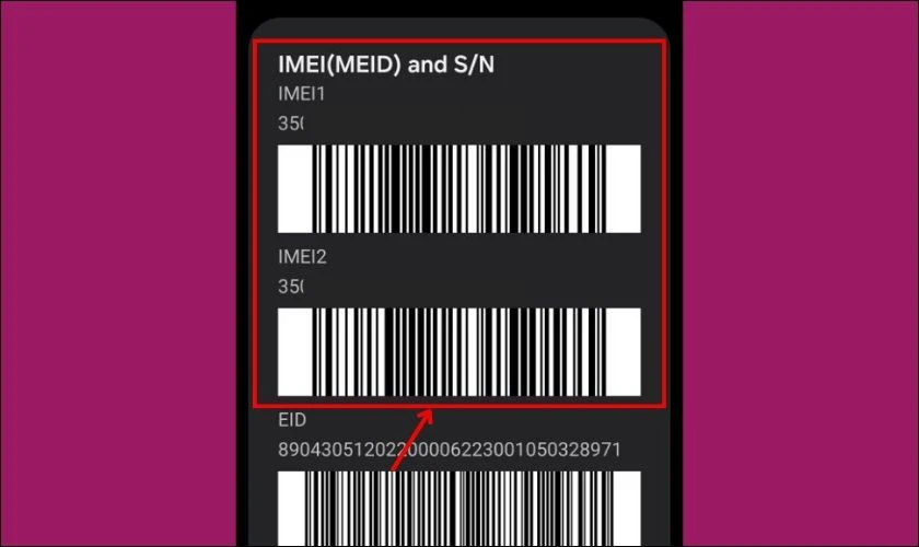 Đối chiếu với số IMEI được in ở thắt lưng máy