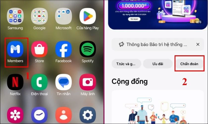 Test chức năng máy trên Samsung cũ bằng app Members