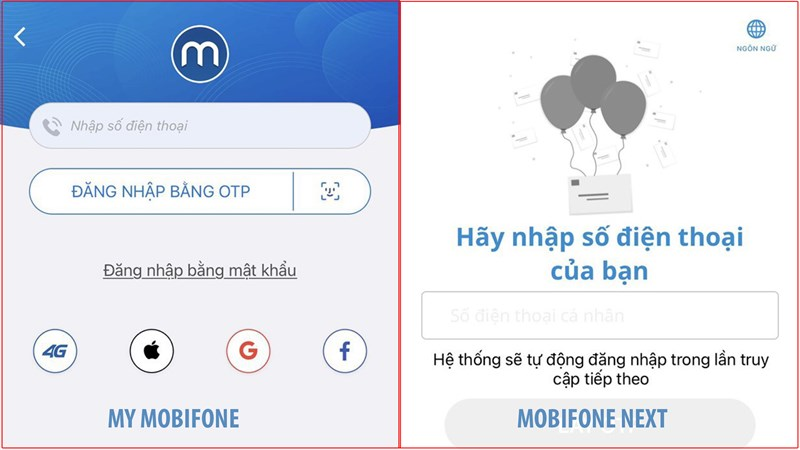 mở ứng dụng dung lượng 4G Mobifone trên app