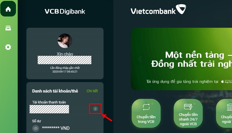 Xem lịch sử giao dịch Vietcombank trên máy tính