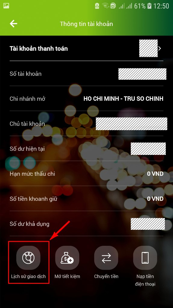 Chọn Lịch sử giao dịch