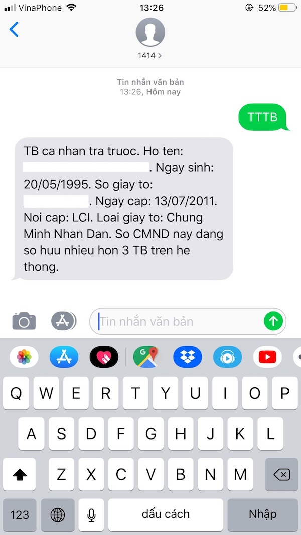 Tra cứu thông tin SIM chính chủ VinaPhone qua tin nhắn