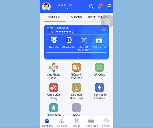 Có thể xem tổng số dư tài khoản và các thông tin khác tại trang chủ