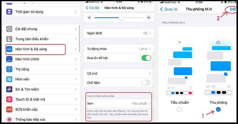 Các bước chuyển đổi chế độ thu phóng màn hình trên iPhone