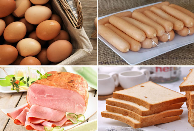 nguyên liệu làm sandwich kẹp trứng xúc xích