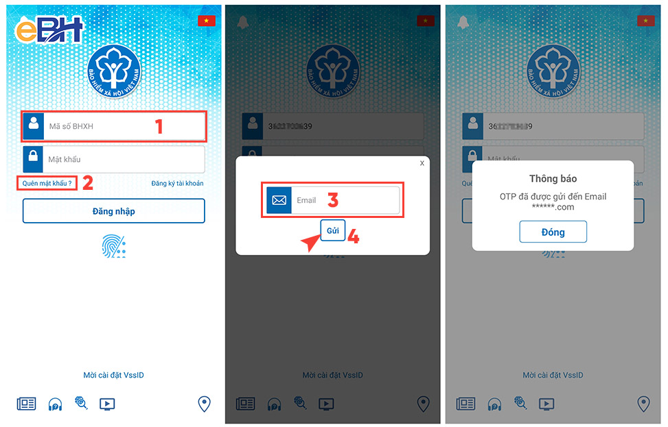 Các bước lấy lại mật khẩu VssID trên ứng dụng VssID