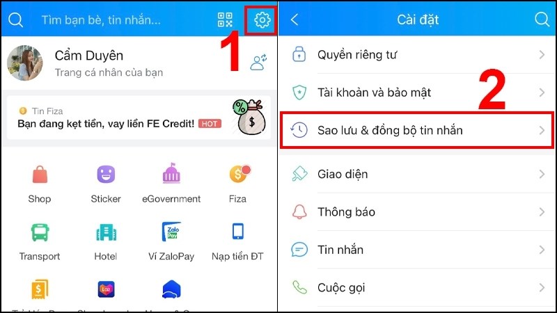 Tiến hành chọn mục Sao lưu & đồng bộ tin nhắn