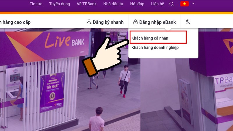 Chọn Đăng nhập eBank > Chọn khách hàng cá nhân