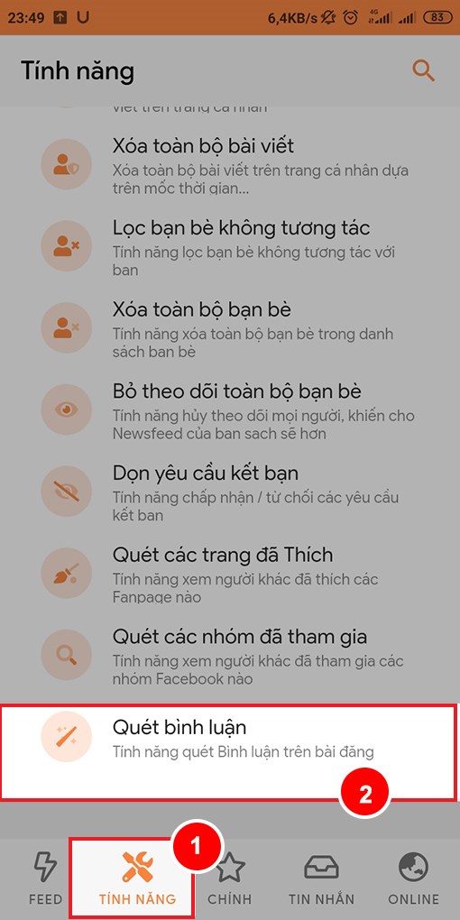 Chọn tính năng Quét bình luận