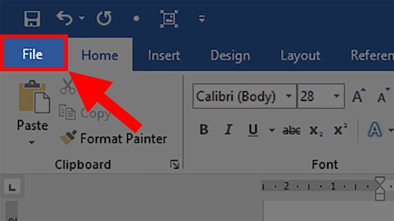 Ở file Word đang soạn thảo văn bản > Chọn thẻ File
