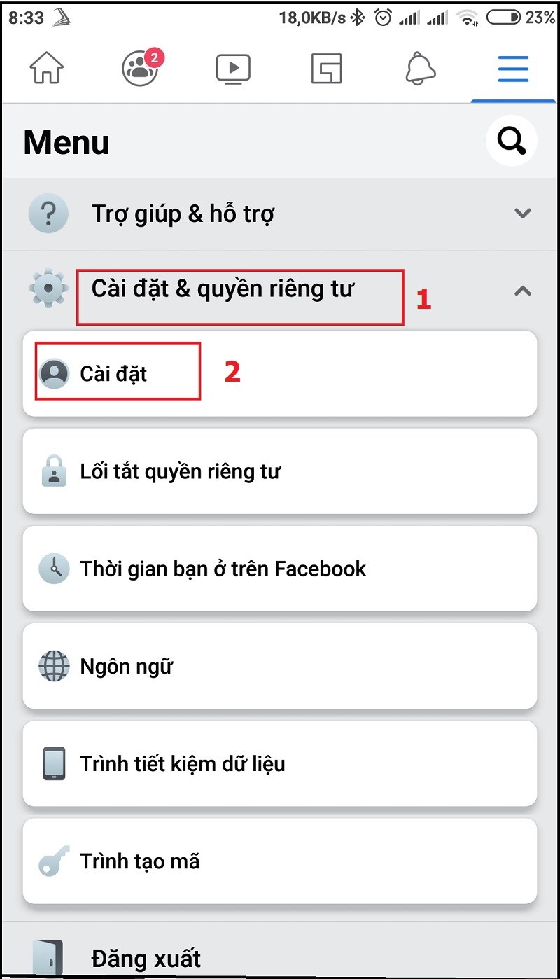 Chọn cài đặt