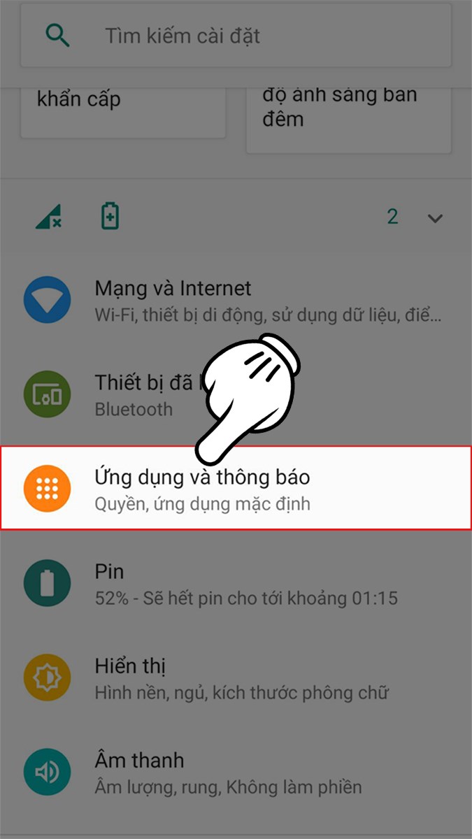 Chọn Ứng dụng và thông báo (Apps & notifications)