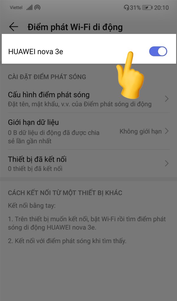 Bật kết nối wifi di động