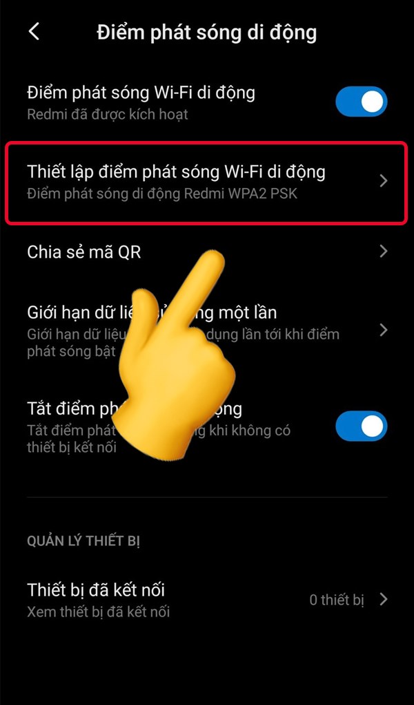 Chọn mục Thiết lập điểm phát sóng wifi di động