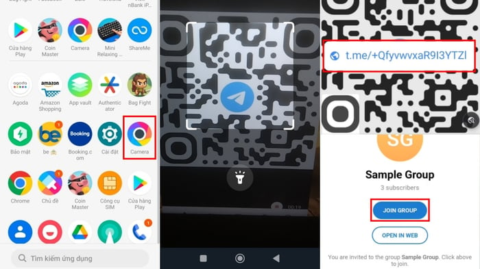 Quét mã QR Telegram để gia nhập nhóm trên Android