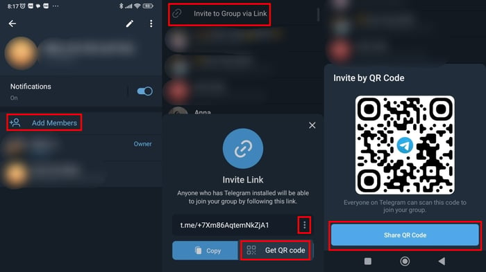 Hướng dẫn lấy mã QR code để mời bạn bè vào nhóm trên Telegram