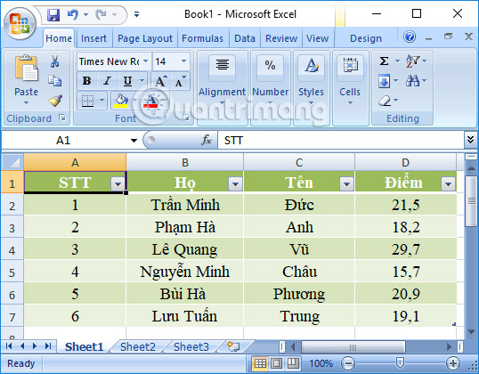 Nhấn chọn tab Data